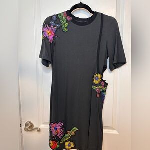 Black Mini Shirt Dress with Floral Embroidery